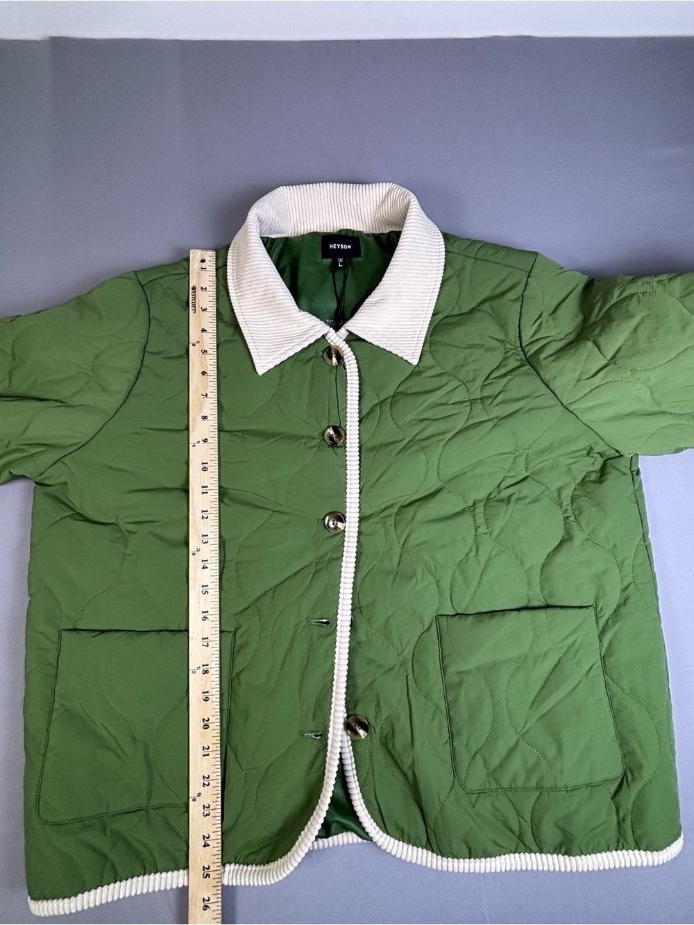 Stunning HEYSON Quilted Green Jacket with Cream Trim and Buttons Large NWT - Picture 8 of 10